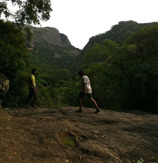 Hiking-uphil-at-Shenbaga-falls